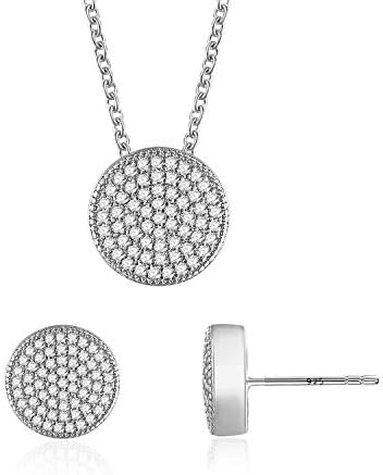 Gercia 14K Rose Gold Jewelry Set 5A Cubic Zirconia Pendant Necklace and Stud Earrings Round Necklace Earring Set Valentine's Gift for Women Girls