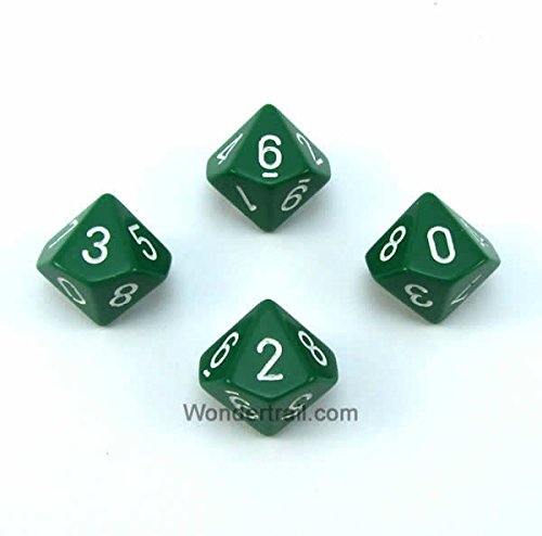 WCXPQ1005E4 Green Opaque Dice with White Numbers D10 Aprox 16mm (5/8in) Pack of 4 Dice Chessex