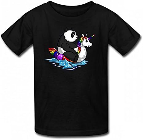 NMZNCW Panda Bear Riding Float Fun Tshirt Cotton T-Shirts Children Tee Black
