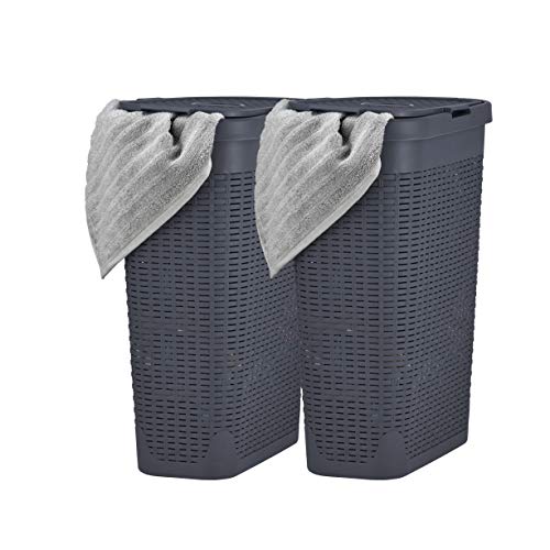 Superio Slim Laundry Hamper White 40 Liter (2 Pack) Durable Plastic