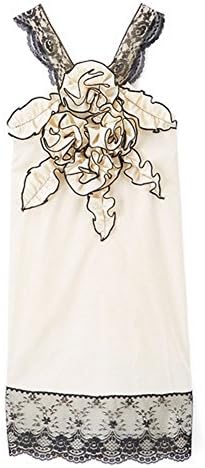 Baby Girls Ivory Black Rosette Embellished Lace Trim Cotton Dress 1T