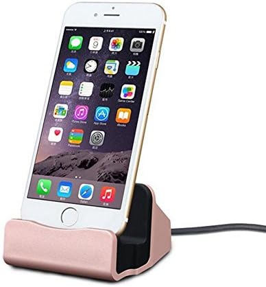 ANLOER iPhone Charger Dock, Aluminum Charge Data Sync Desktop Stand Charging Cradle Dock Station Holder with Lightning Connector for iPhone X 8 7 7 Plus SE 6S 6 6S Plus 6 Plus 5s 5 5c (Rose Gold)
