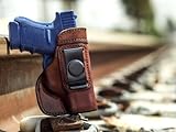OUTBAGS USA LS2G43 Full Grain Heavy Leather IWB Conceal Carry Gun Holster for Glock 43 G43 9mm. Handcrafted in USA.