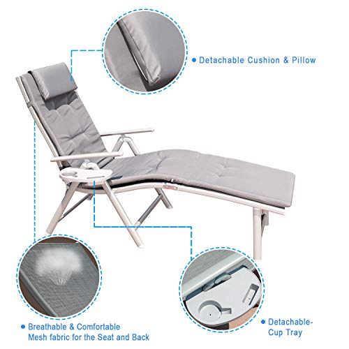 GOLDSUN Aluminum Outdoor Folding Reclining Adjustable Chaise Lounge