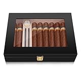 High Gloss Cigar Humidor Cigar Box for 10-15 Cigars, 100% Real Solid Spanish Cedar Wood, Luxury Hygrometer and Humidifier, Desktop Humidors Gloss Black
