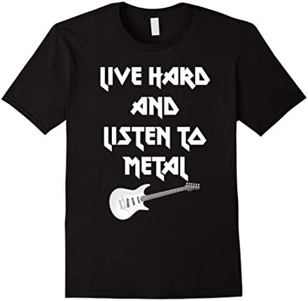 Mens Live Hard Listen Metal Electric Guitar Music Rock T-Shirt Large Black