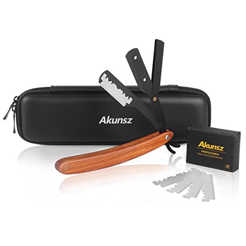 Straight Edge Razor AKUNSZ Professional Black Barber Razor with 100 Single Edge Razor Blades and Barber Straight Razor Case - Rosewood Handle - Thumbnail 7