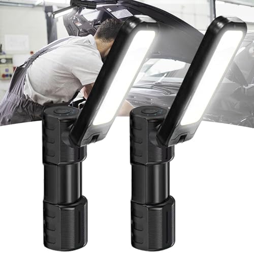 Inspection Lamp 2000 Lumen 2 Pack Rechargeable LED Work Light with Magnetic and Foldable 180° Rotating Stand and Magnetic Torch for Maintenance Work Night Walking Camping Emergency