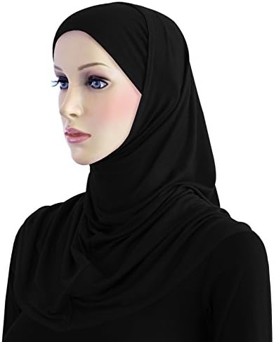 Cotton Hijab 2 piece Amira Set Easy Instant Pull-On Hood &amp; Tube Cap (Black)