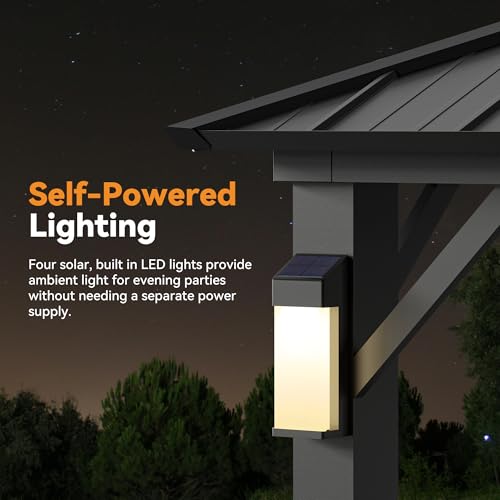 Modern Shade Hardtop Gazebo 12x14 with 4 LED Lights for Backyard, Black image 28