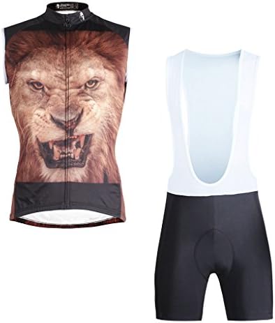 ILPALDINO 3D Lion Pattern Men's Polyester Quick Dry Sleeveless Bike Jersey And Bib Shorts Set Size 3XL