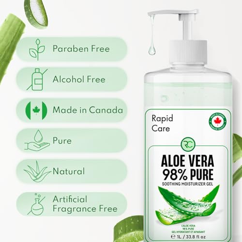 Aloe Vera Gel - 98% Pure - Made In Canada - Organic - 1 Liter - Pump Bottle