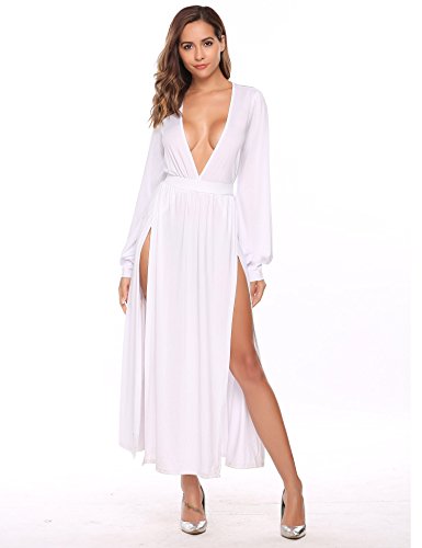 Elesol women casual deep v-neck long sleeve solid elast…