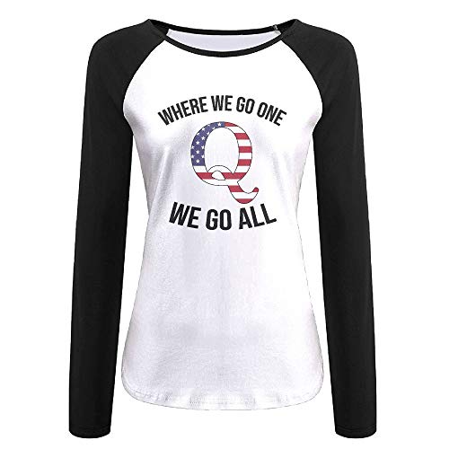 BETARIU Q Anon Where We Go One We Go All Womens Long Sleeve Raglan Shirt Jersey Baseball Tee Crew Neck Tshirt