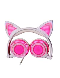 eoncore luces LED Ear Auriculares Plegables para Niños y Adolescentes adultos, recargable por USB 3.5 mm Jack de diadema diadema Música Gaming Auriculares Estéreo Auriculares, Rosado
