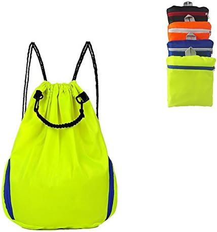 Foldable Gym Drawstring Bags, SUNSEATON Lightweight Large Gym Backpack, Gym Sack with Pockets - Green