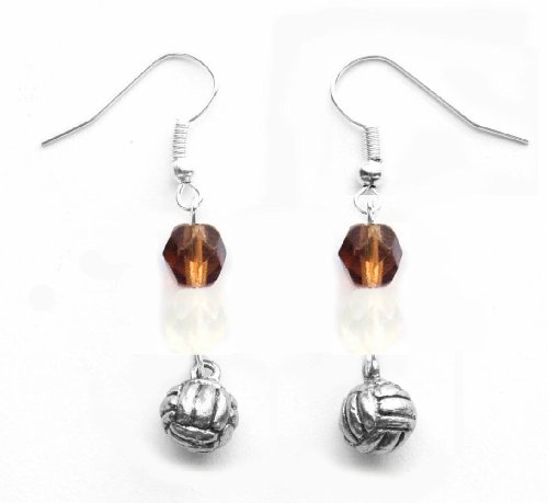 "Water Polo Ball" Water Polo Earrings (Team Colors Brown & White) - Thumbnail 2