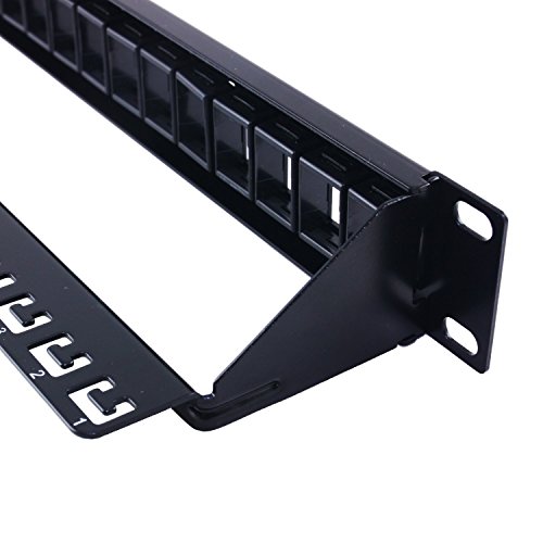 LINKOMM 1U 19" 24-Port RJ45 Blank Keystone Jack Patch Panel with Rear Cable Management for Ethernet Cabling, Black