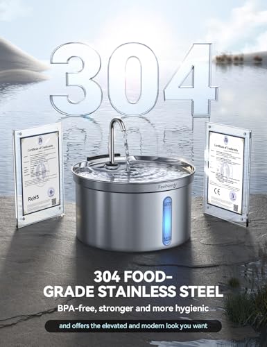 FEELNEEDY Stainless Steel Cat Fountain 3.5 Litre Water Fountain with Tap for Pets Quiet with 3 Filters and USB Plug