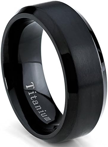 Titanium Rings for Men Black Fashion Engagement Jewelry Wedding Anniversary Unique Simple Flat (10.5)