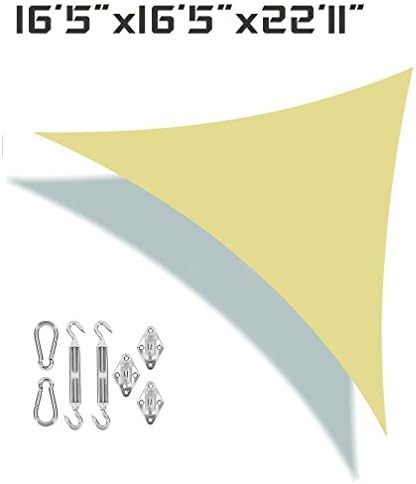 UNICOOL 16'5" X 16'5" X 22'11" Right Triangle Sun Shade Sail UV Block For Outdoor Garden Patio Canopy With Stainless Steel Hardware Kit Sand
