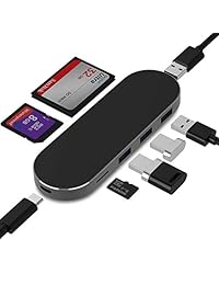 USB C Hub Adapter Aluminum Slim USB C 7-In-1 Reader with USB 3.0 Ports TF SD Card Reader Type C Anti-wear Mirror Surface Power Delivery Compatible for Macbook Pro Phone Other USB C Devices