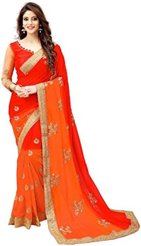 White World Embroidered multi colored Georgette saree for women's Latest design party wear wedding and casual
