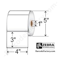 Zebra Technologies 10010032 Z-Perform 2000D Paper Label, Direct Thermal, Perforated, 4