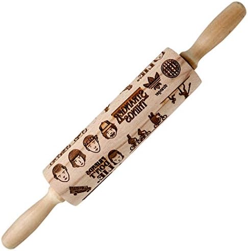 Baking Rolling Pins for Kids - Children Embossed with Pattern Stranger Designs Engraved Carved Beech Wood Roll Pin - Kitchen Cookies for Bakers