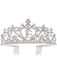 Ella Celebration Sweet 16 Tiara 16th Birthday Party Accessories Supplies, Crown Silver (Silver Heart)