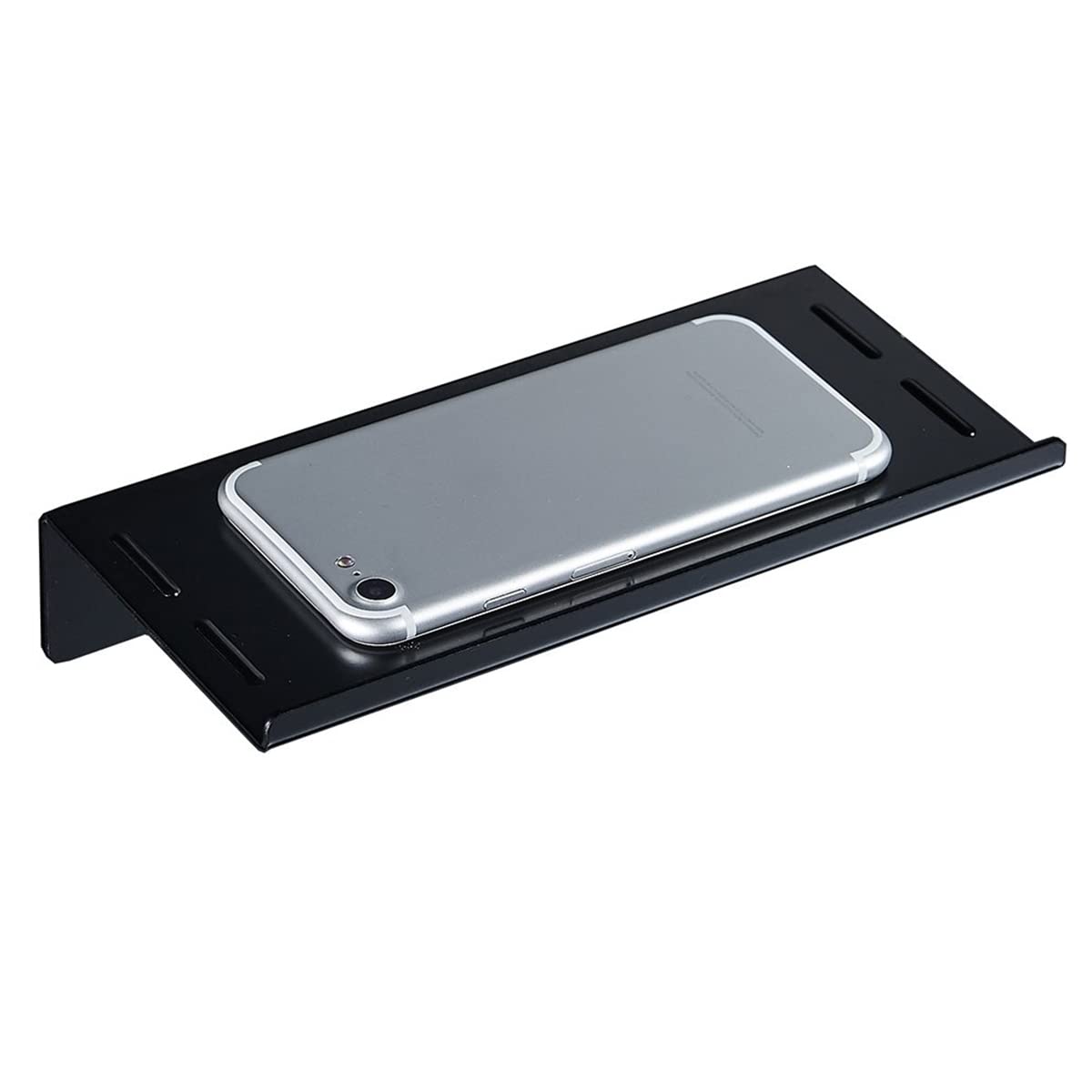 Photo 1 of Hallyware Bathroom Small Cell Phone Shelf Stainless Steel Anti-Slip Phone Holder Stand Wall Mounted for Small Speaker Smartphone Baby Wipes, Matte Black