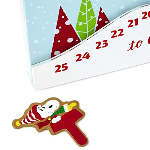 HMK Peanuts Sledding Snoopy Christmas Countdown Calendar Wood Sign, 12x12