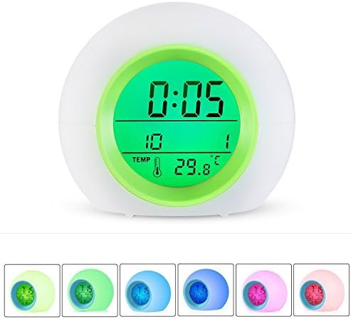 Alarm Clock LED Wake-up Light with Temperature Alarm Clock for Adult Children, Toddlers, Teens, Colourful Light Together With Melodie Natural Music, Send Nature Change 7 Colours of Bright and Warm Color (green)