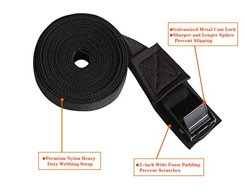 Moocy 2pcs Tie Down Straps Heavy Duty Lashing Straps Up To 600lbs Adjustable Cam Buckle Tie Down Straps For Moving Appliances Lawn Equipment Motorcycle Sup Kayak Surfboard Surf Rack 10 X1 Black