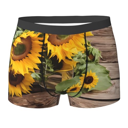 SYHEART Three Sunflowers On Wooden Print Men'S Boxer Briefs With Elastic Comfort Fit Design For All-Day Wear