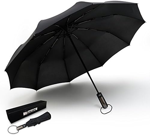 gusuqing Automatic Windproof Travel Umbrella Golf Umbrella Atuo Three Foldable Rainproof Umbrella Black
