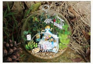 Mini glass DIY Wooden Dollhouse miniature kit with LED and Voice control Alice