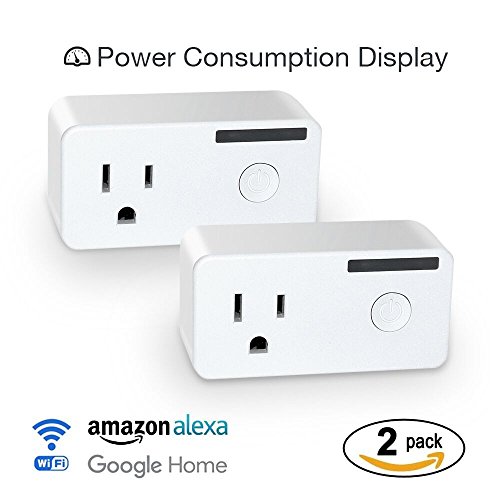 Wifi Smart Plug Set of 2 Mini Smart Outlet Works with Amazon Alexa Remote Control Device by Smart Phone from Anywhere Anytime with Energy Monitoring Function