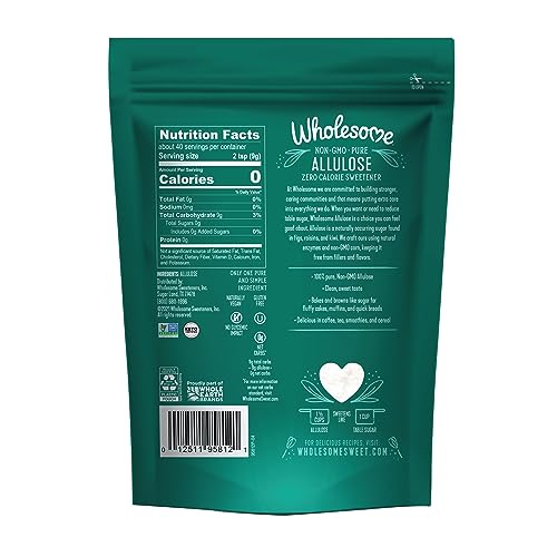 WHOLESOME SWEETENERS 12-OUNCE ALLULOSE SWEETENER, ZERO CALORIE SUGAR SUBSTITUTE, KETO FRIENDLY, NON GMO, NON-ERYTHRITOL, GLUTEN FREE & VEGAN SWEETENER, 1 PACK