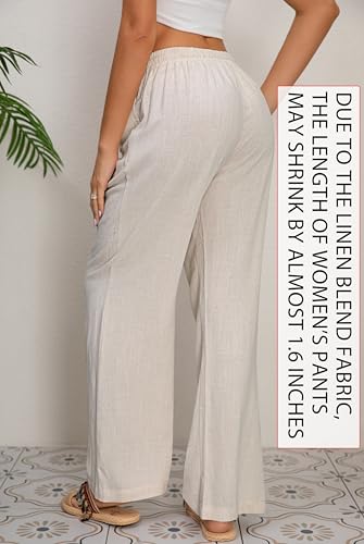 AISEW Women's Cotton Linen Palazzo Pants Drawstring Elastic Waist Casual Wide Leg Long Lounge Trousers with Pockets