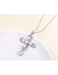S925 Plata de Ley Cruz Corazón Colgante Collar para Mujer CZ