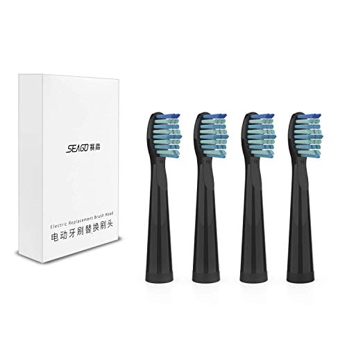SEAGO Toothbrush Replacement Heads, Soft Toothbrush Heads for SEAGO SG-551 SG-958 SG-949, 4 Pack (Black)