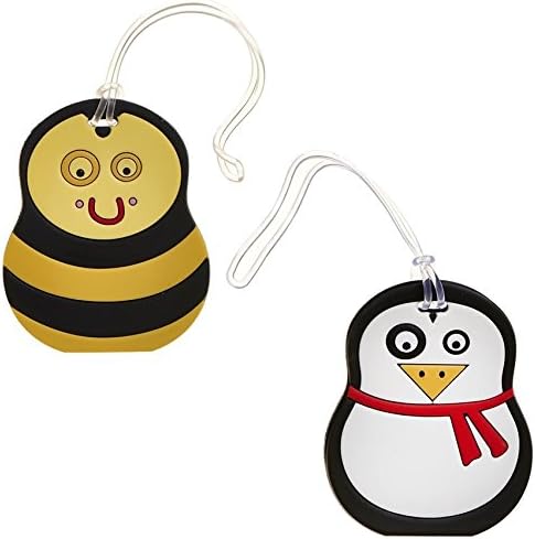 Wilkoยฎ Kids Children Travel Holiday Luggage Baggage Suitcase ID Tag Bee & Penguin (Pack of 2) with Concealed Label for Name Address