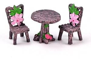 HOAZIACEHN Miniature Table and Chairs Set, Fairy Garden Furniture Ornaments, Miniature Table and Chairs Set for Dollhouse Accessories, Home Micro Landscape Decoration (C)