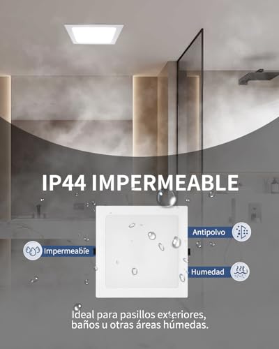 Grebeam Pack 2 LED Downlight Recessed Ceiling 24W (230W) Slim, Square, Recessed Round Panel, Extra Flat Plate 2200 Lumens, Ceiling Cut 185-210mm, Selectable Light 3000K-4000K-6000K (3CCT)