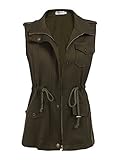 Qearl Women's Zip Up Drawstring Anorak Jacket Military Vest w/Pockets(S, Army Green)