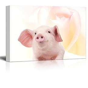 Canvas Print Wall Art - Little Pink Pig on Floral Background - Gallery Wrap Modern Home Art | Ready to Hang - 12x18 inches