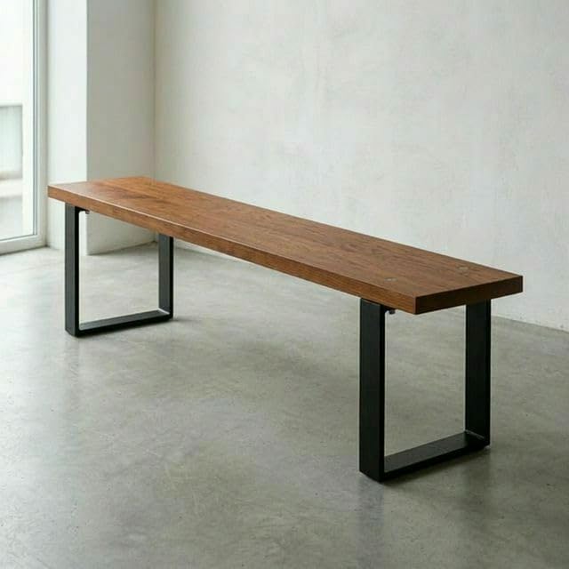 CASA FERRO Elegante Banca Exterior Resistente de Madera Maciza y Metal. Pie de Cama King Size, Comedor, Terraza, Jardín. Estilo Moderno Minimalista. (Tono Olmo XG 2.00 m)