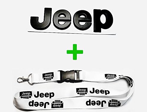 Jeep Matte Black METAL Emblem &amp; White Lanyard Key Chain