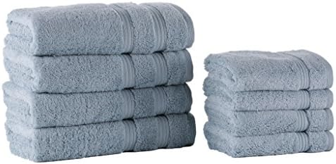 Eliya Hotel &amp; Home 700GSM Luxury Long Terry 8-Piece Hand And Face Towel Set,100% Cotton,Includes 4-Pieces15.75"31.5"Inches,4-Pieces 13"13",Blue
